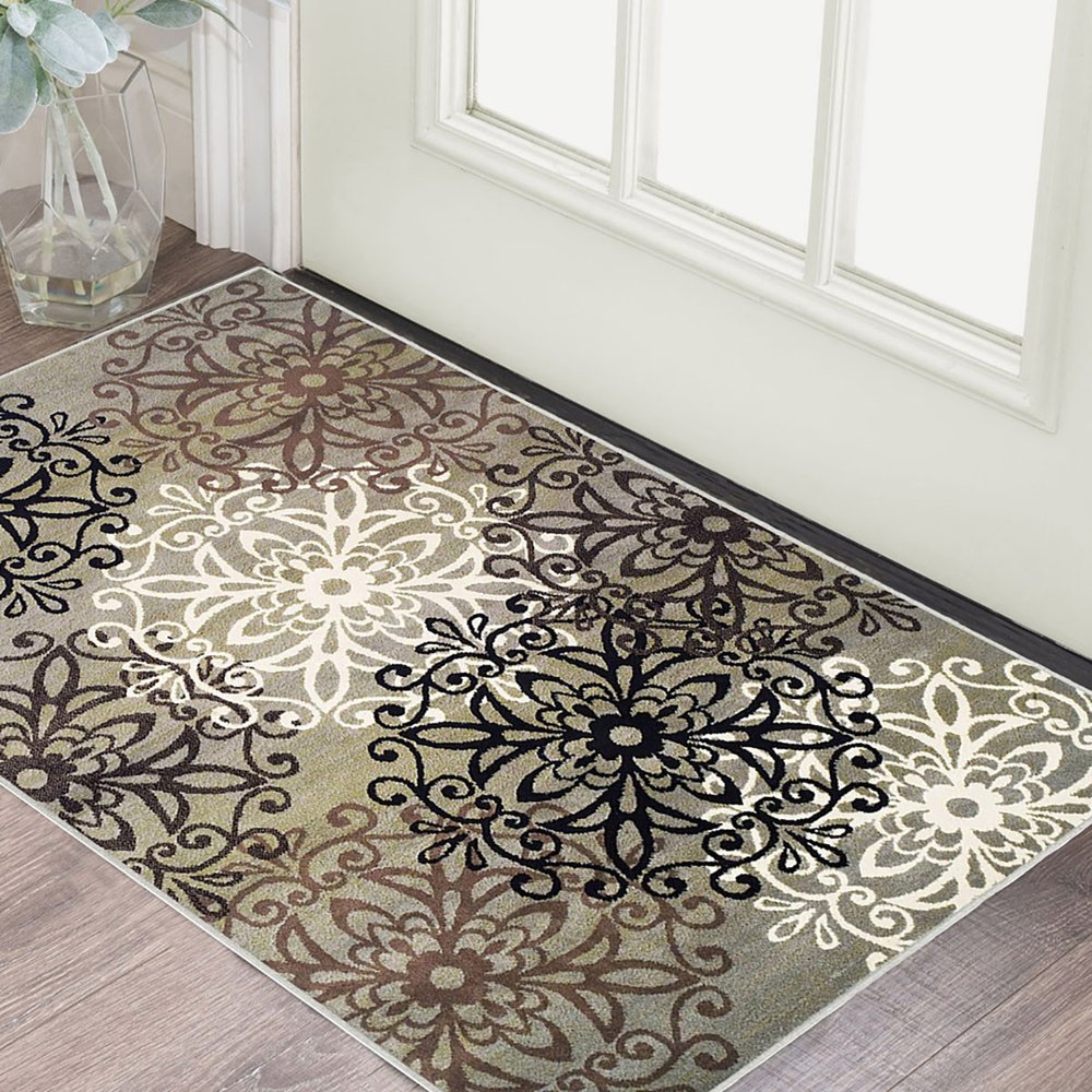 2' X 3' Brown Black And Gray Medallion Area Rug