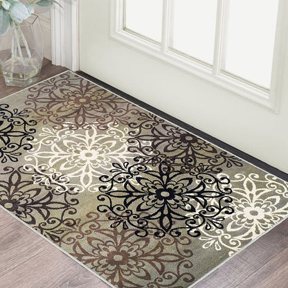 2' X 3' Brown Black And Gray Medallion Area Rug