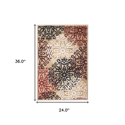 2' X 3' Gray And Ivory Medallion Area Rug