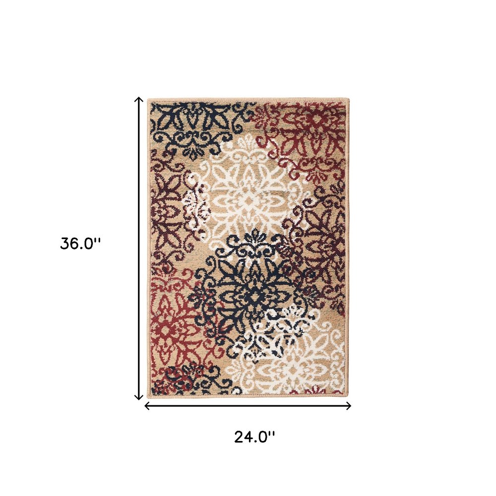 2' X 3' Gray And Ivory Medallion Area Rug