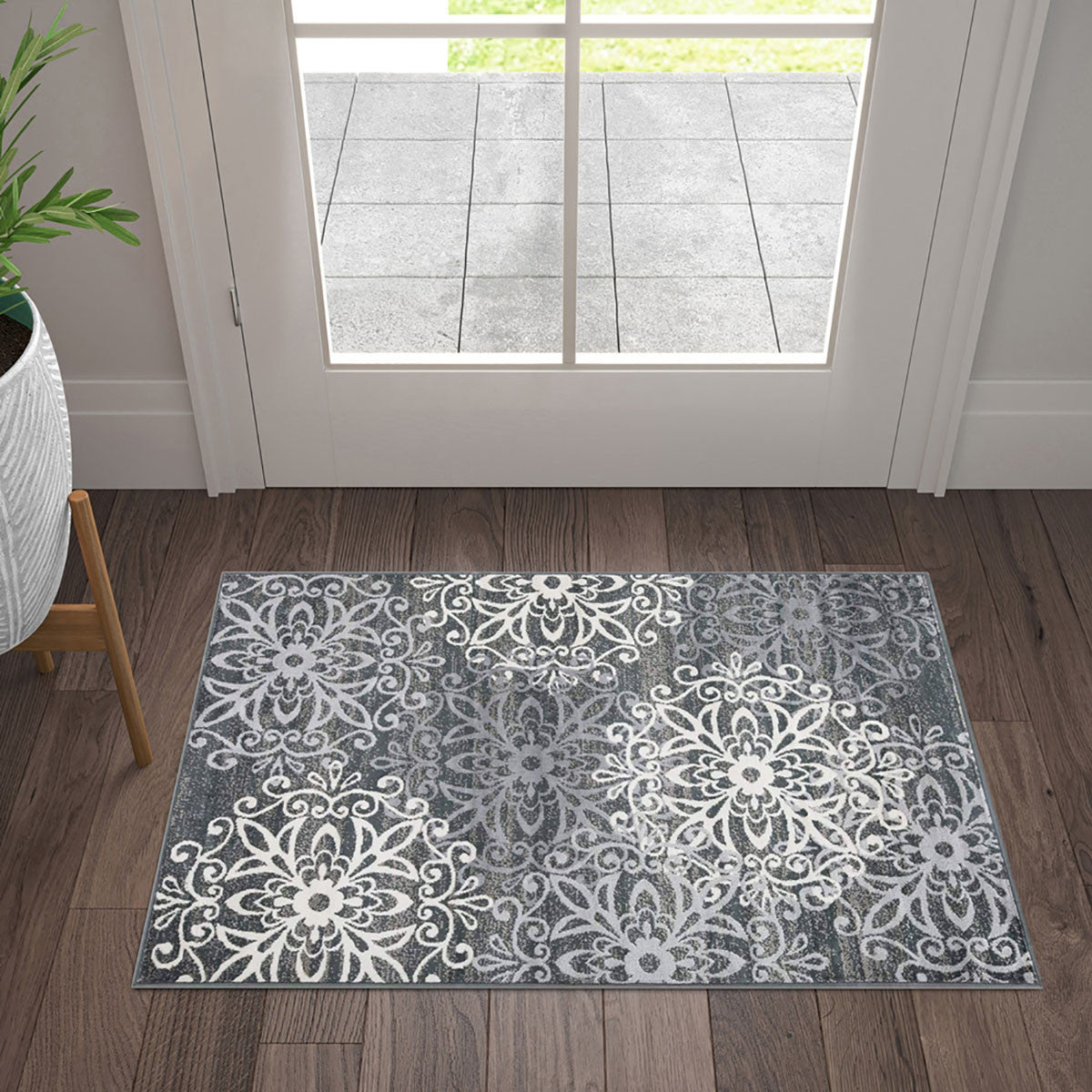 2' X 3' Slate And Gray Medallion Power Loom Stain Resistant Area Rug