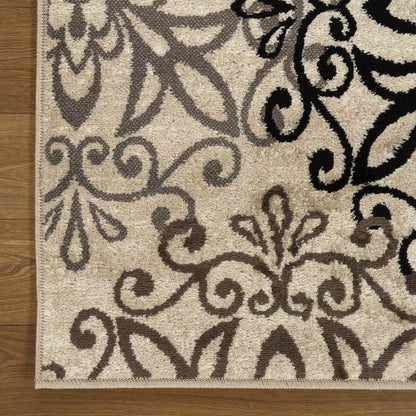 5' Brown Black And Gray Medallion Square Rug