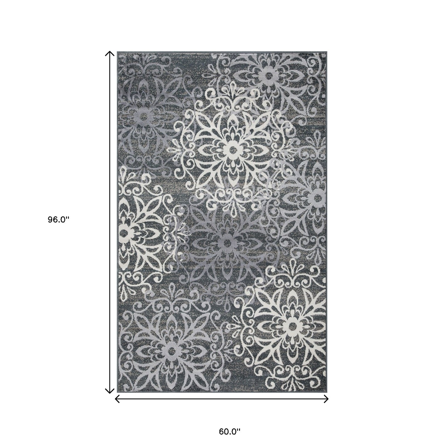 5' X 8' Slate And Gray Medallion Power Loom Stain Resistant Area Rug