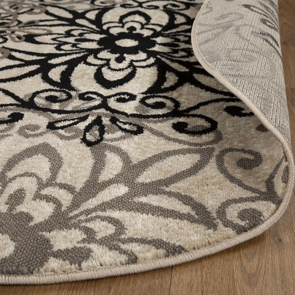 8' Brown Black And Gray Medallion Round Rug