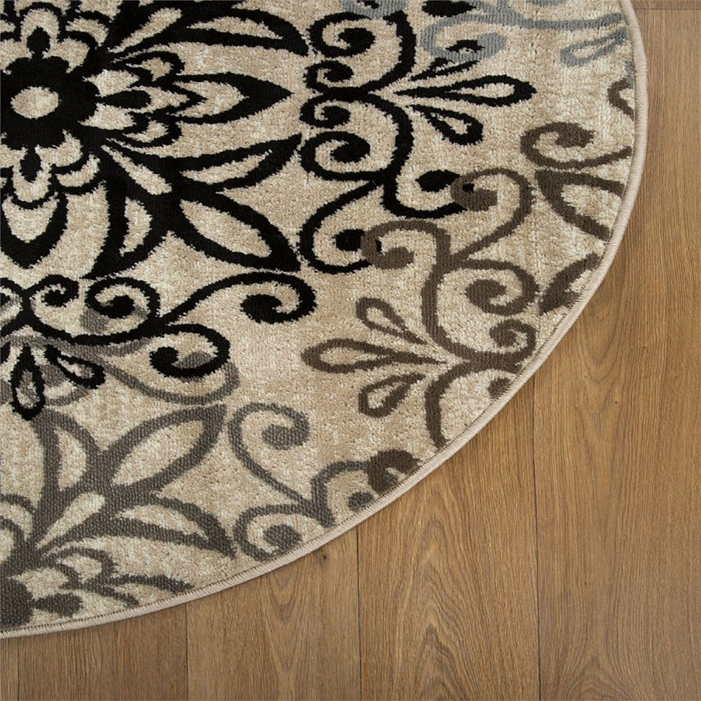 8' Brown Black And Gray Medallion Round Rug