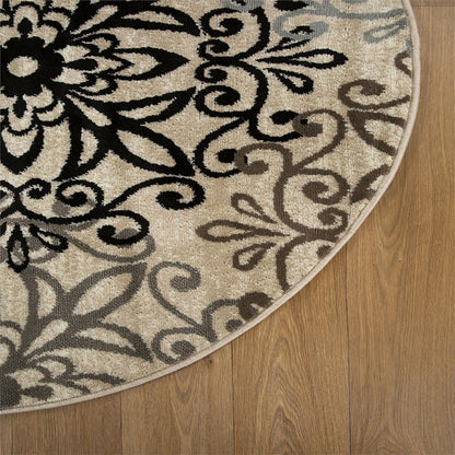 8' Brown Black And Gray Medallion Round Rug