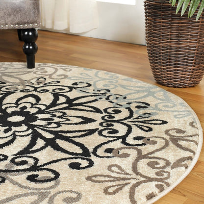 8' Brown Black And Gray Medallion Round Rug