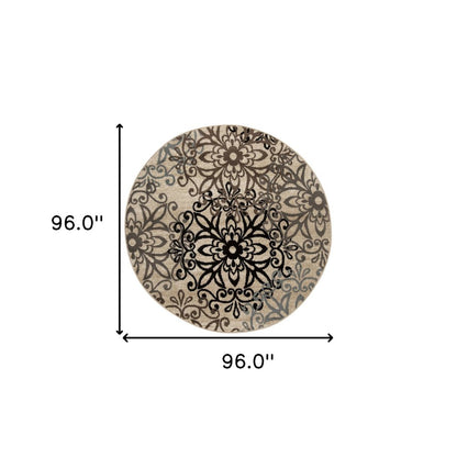 8' Brown Black And Gray Medallion Round Rug