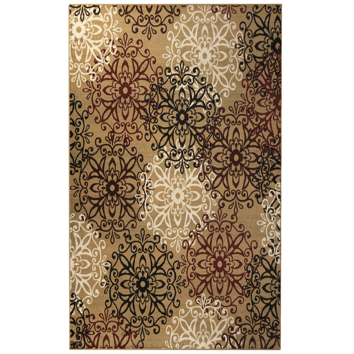8' X 10' Gold And Gray Medallion Power Loom Stain Resistant Area Rug
