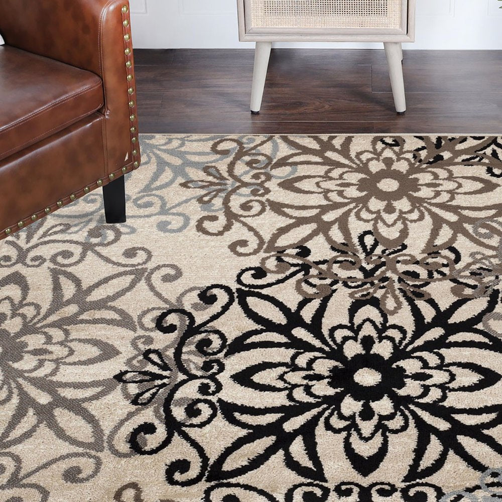8' Brown Black And Gray Medallion Square Rug