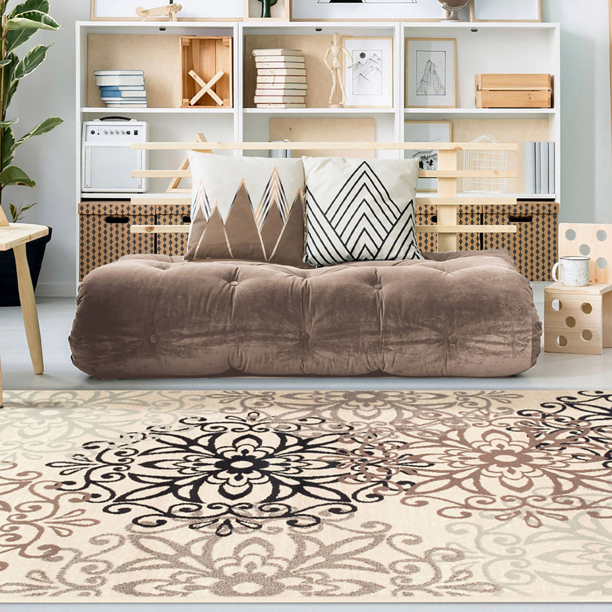 9' X 12' Beige Medallion Power Loom Stain Resistant Area Rug