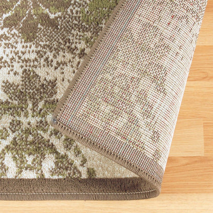 8' Beige And Brown Damask Distressed Runner Rug