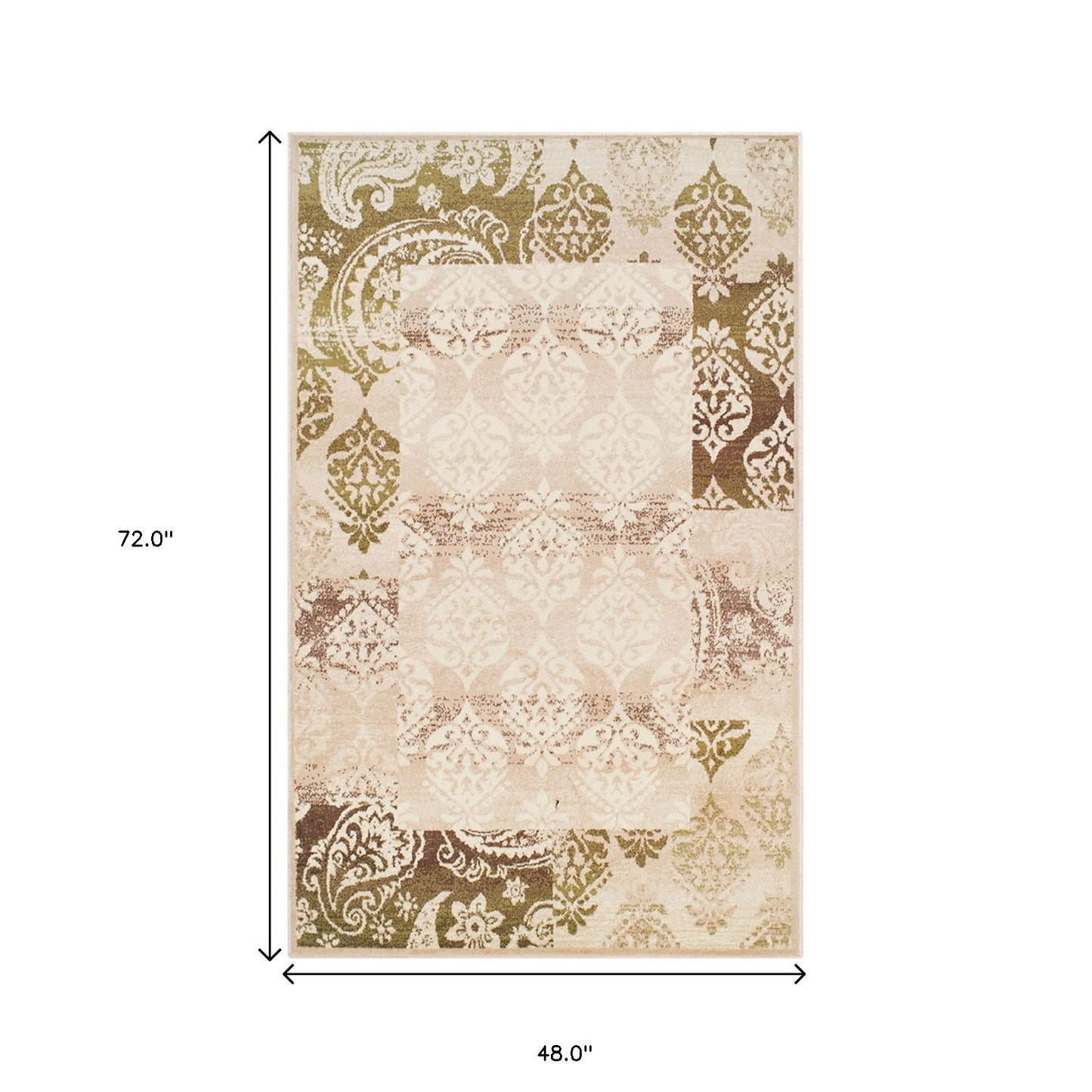 4' X 6' Beige Damask Power Loom Distressed Stain Resistant Area Rug