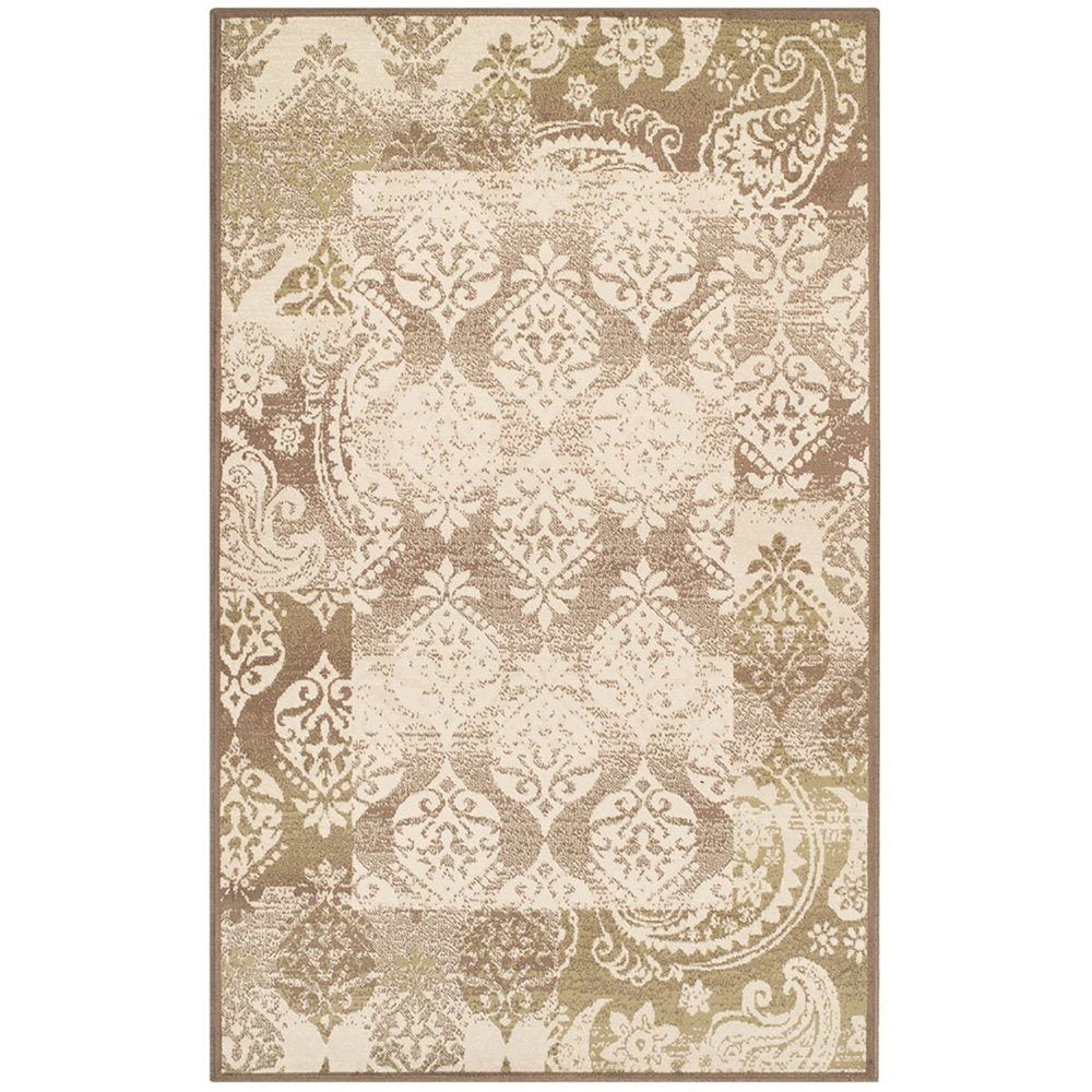 5' X 8' Beige And Brown Damask Distressed Area Rug