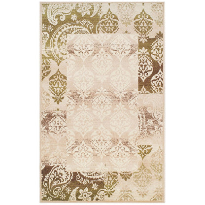 8' X 10' Beige And Brown Damask Distressed Area Rug