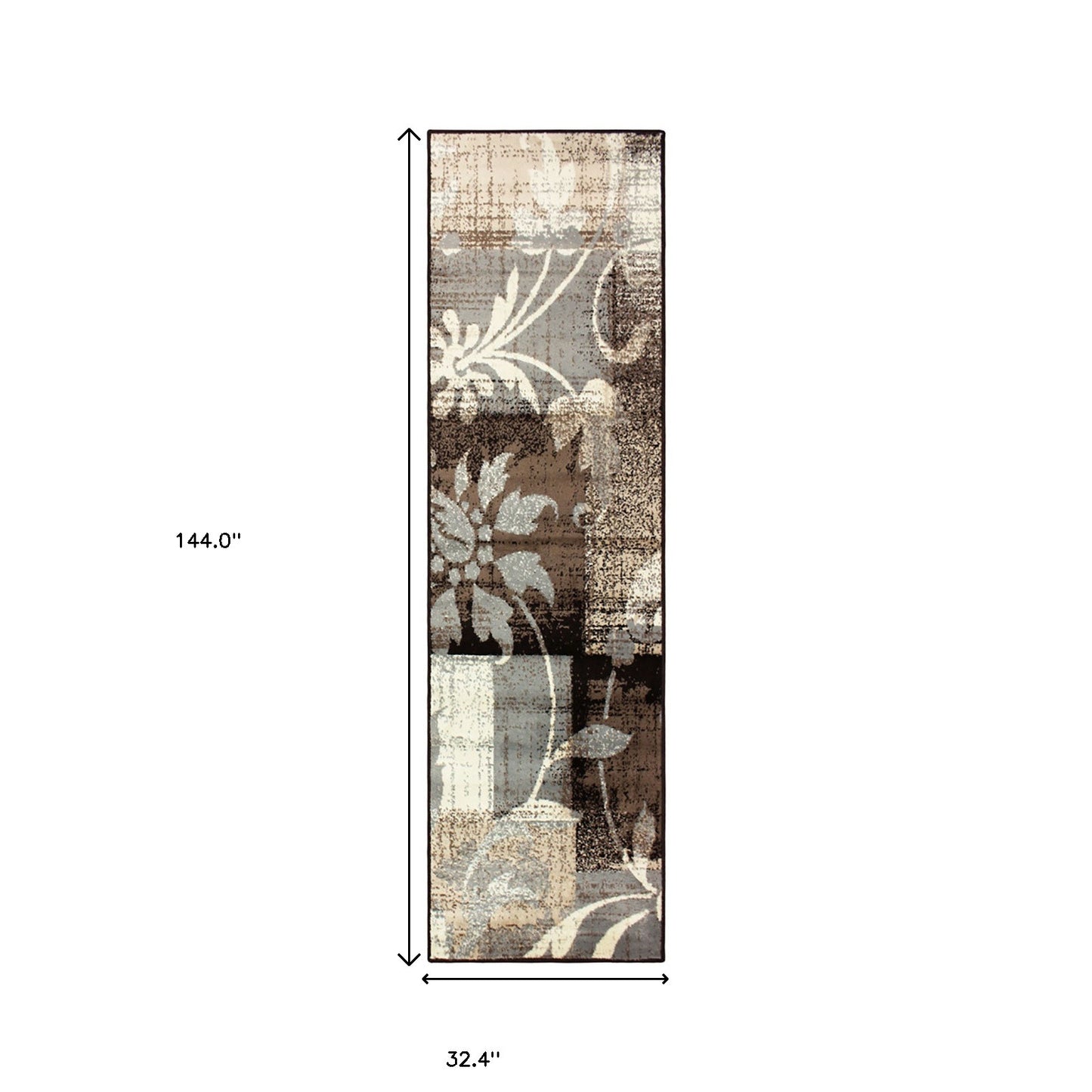 12' Beige And Gray Floral Power Loom Distressed Runner Rug