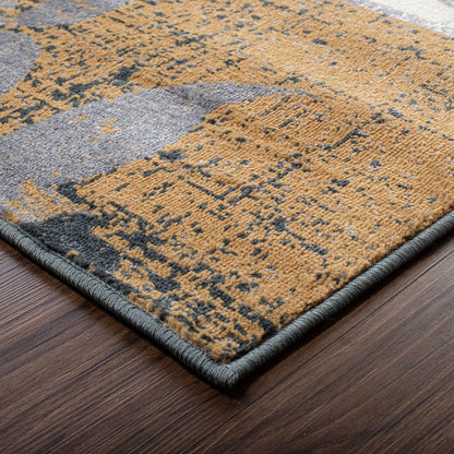 8' Beige And Black Floral Distressed Runner Rug