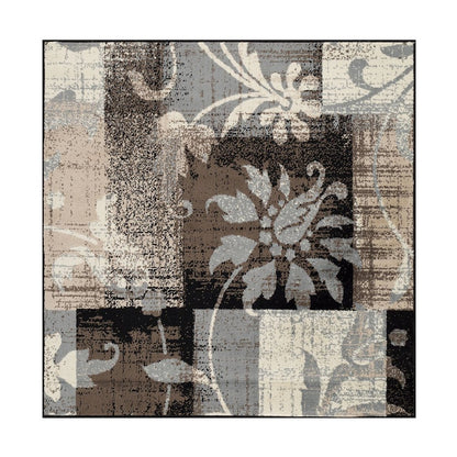 5' Beige Brown And Gray Floral Distressed Square Rug