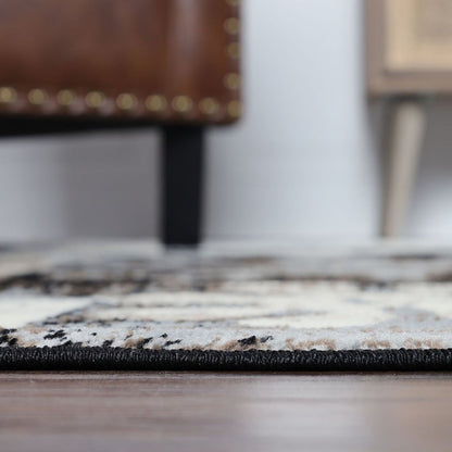5' Beige Brown And Gray Floral Distressed Square Rug