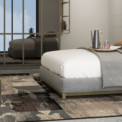 6' X 9' Beige Brown And Gray Floral Distressed Area Rug