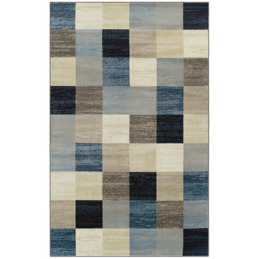4' X 6' Blue Black And Gray Geometric Area Rug