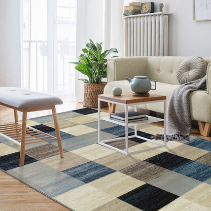 4' X 6' Blue Black And Gray Geometric Area Rug