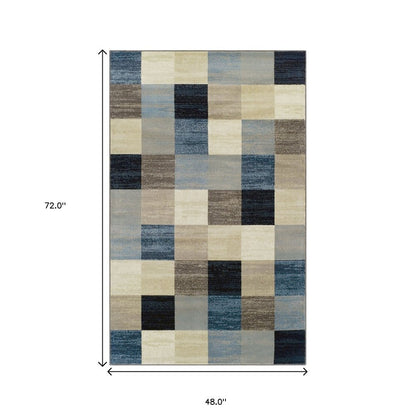 4' X 6' Blue Black And Gray Geometric Area Rug