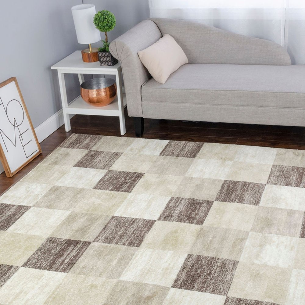 5' X 8' Beige And Brown Geometric Area Rug