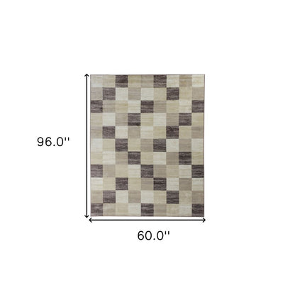 5' X 8' Beige And Brown Geometric Area Rug