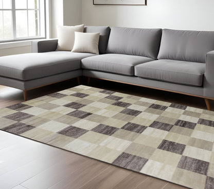 8' X 10' Beige And Brown Geometric Area Rug
