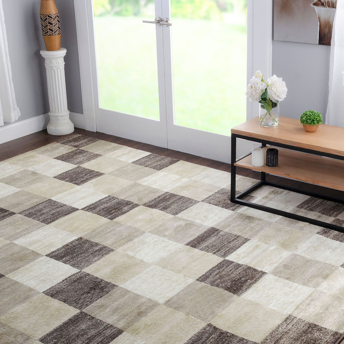 8' X 10' Beige Geometric Power Loom Stain Resistant Area Rug