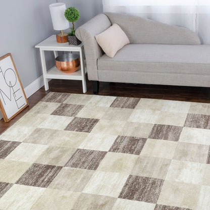 8' X 10' Beige And Brown Geometric Area Rug