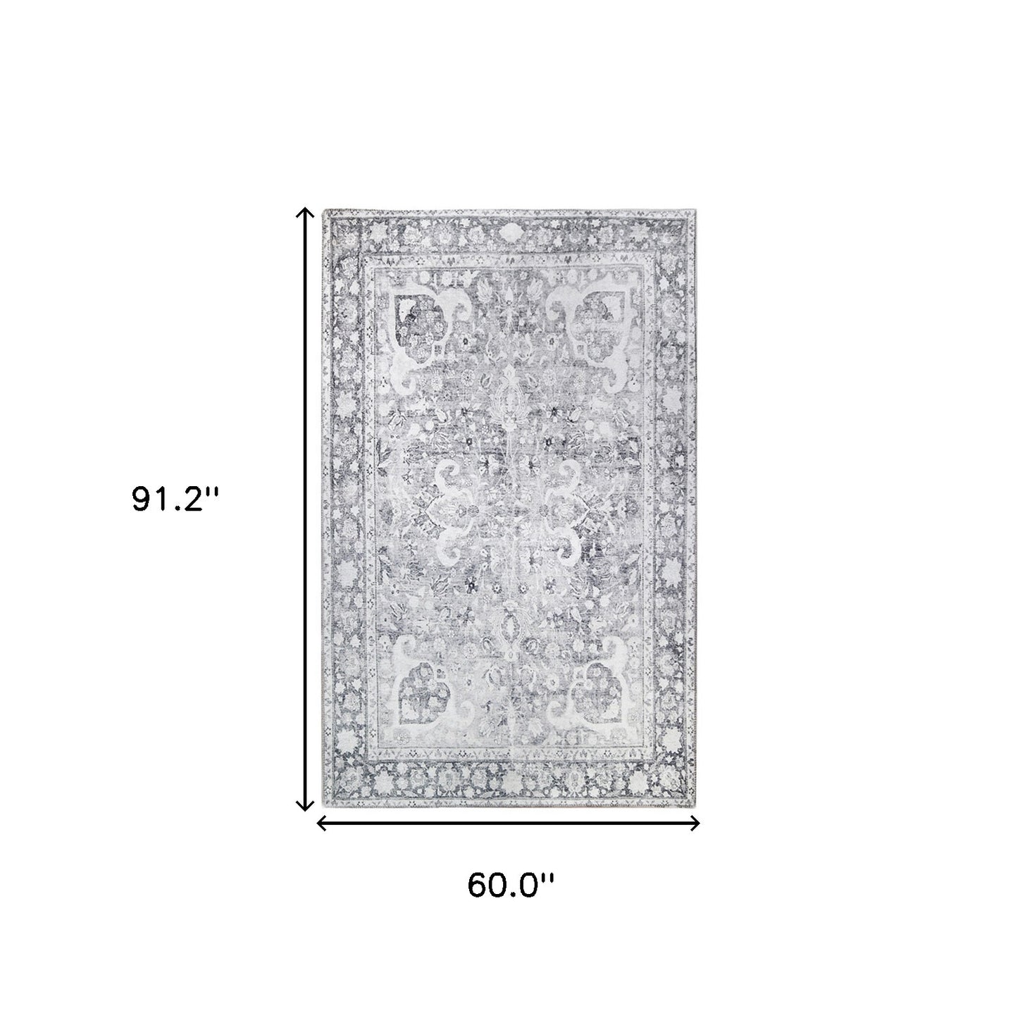 5' X 8' Charcoal Medallion Power Loom Stain Resistant Area Rug