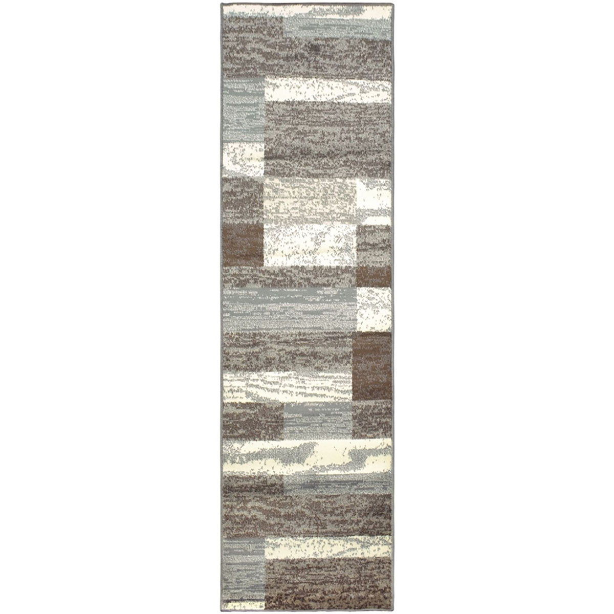 12' Light Blue and Ivory Patchwork Resistant Runner Rug