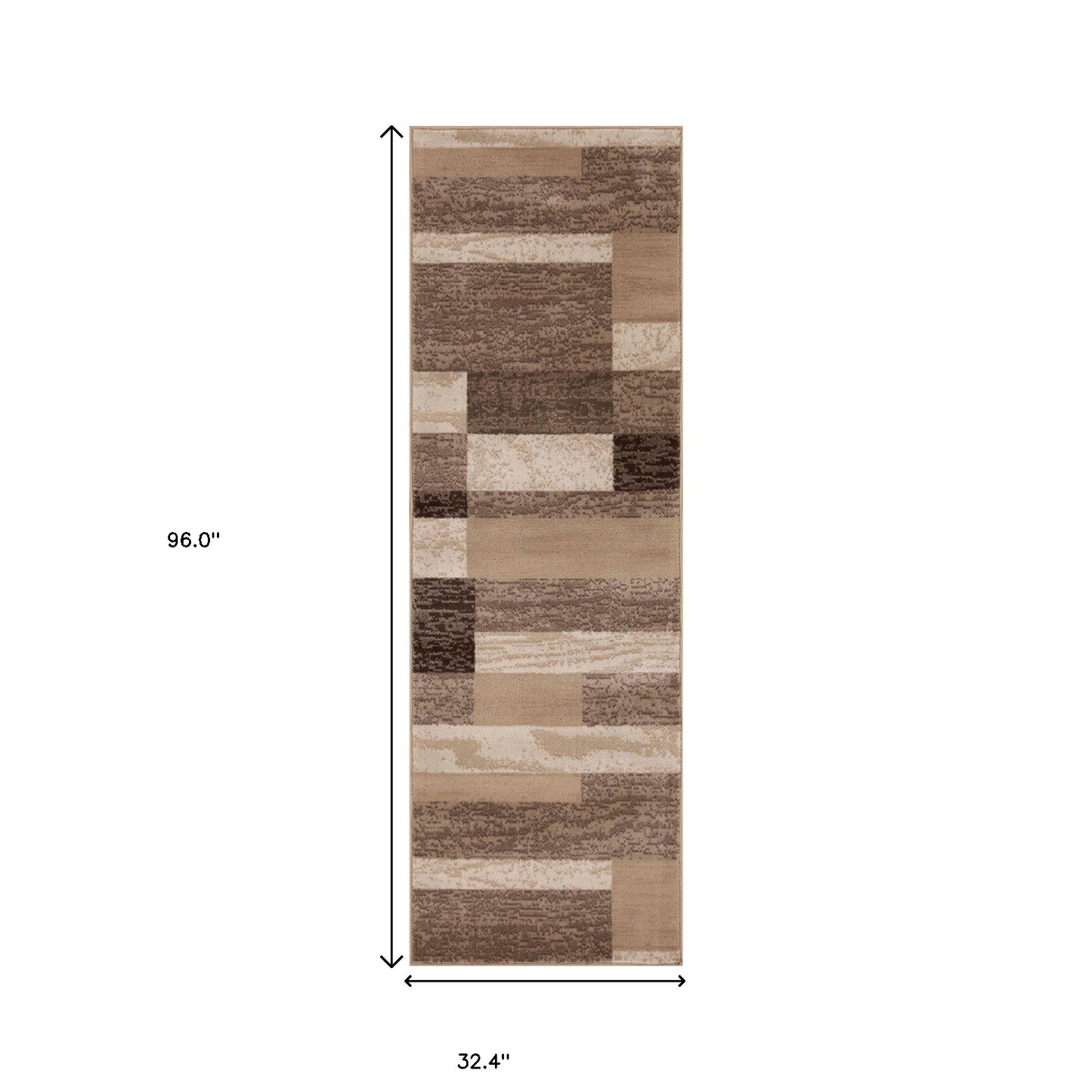 8' Beige Patchwork Power Loom Stain Resistant Runner Rug