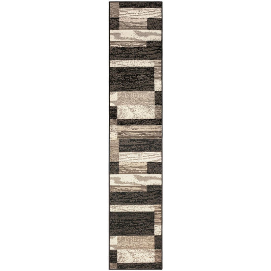 11' Black Brown And Beige Patchwork Runner Rug