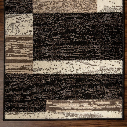 11' Black Brown And Beige Patchwork Runner Rug