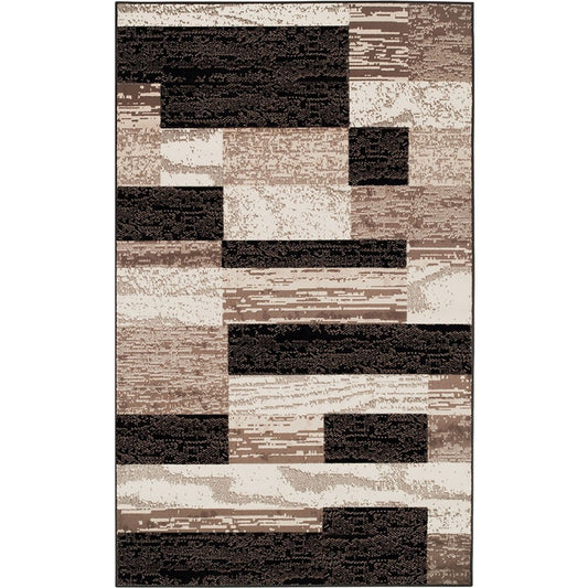 2' X 3' Black Brown And Beige Patchwork Area Rug