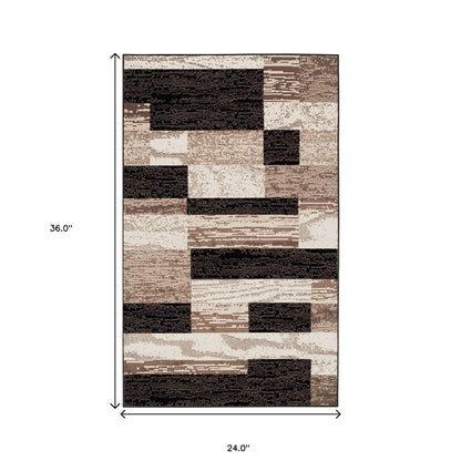 2' X 3' Black Brown And Beige Patchwork Area Rug
