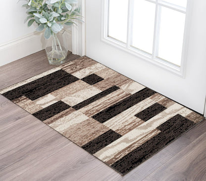 2' X 3' Black Brown And Beige Patchwork Area Rug