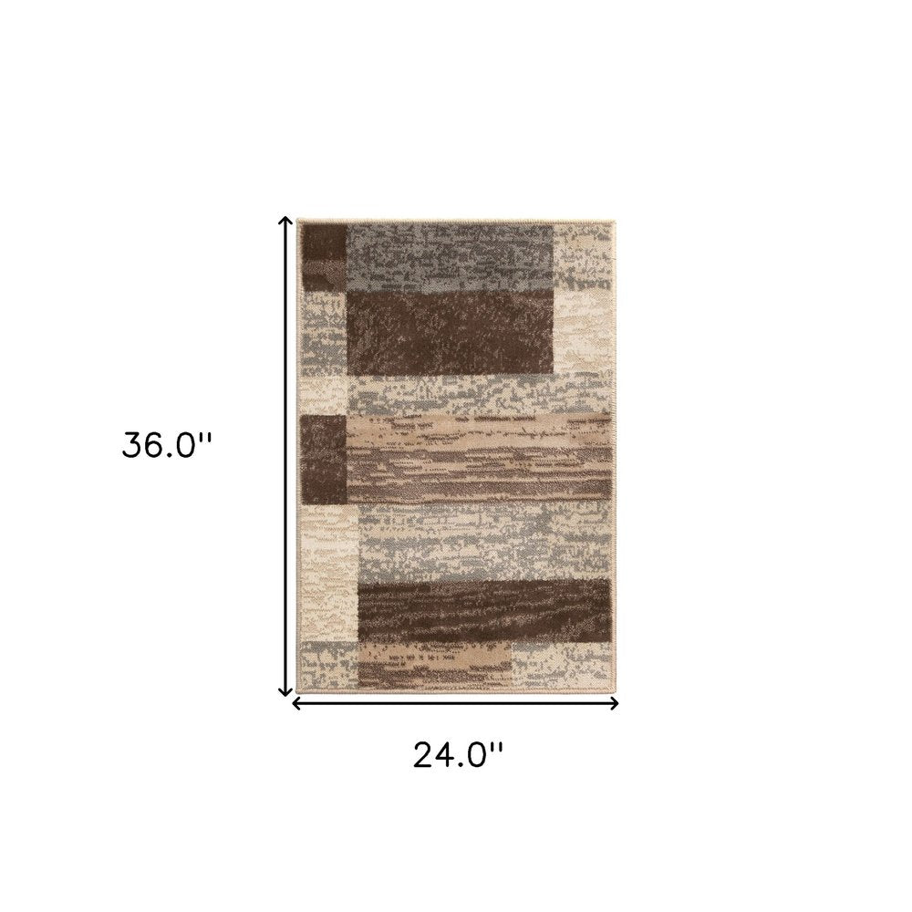 2' X 3' Beige Slate Gray And Brown Patchwork Area Rug