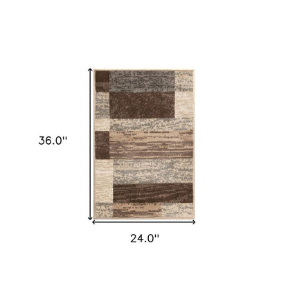 2' X 3' Beige Slate Gray And Brown Patchwork Area Rug