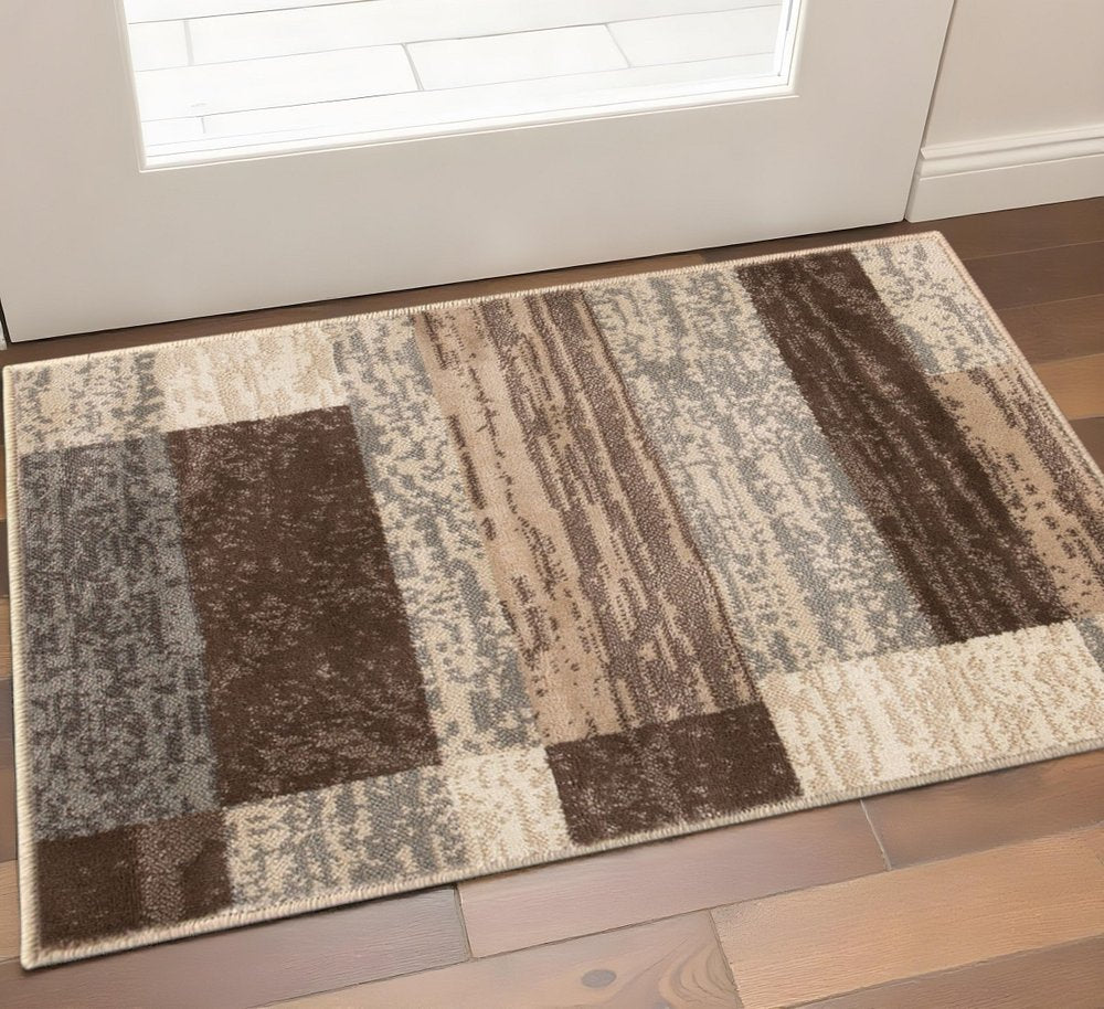 2' X 3' Beige Slate Gray And Brown Patchwork Area Rug
