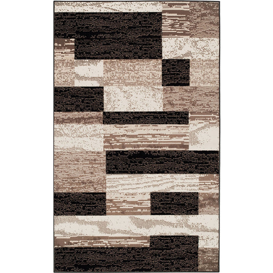 4' X 6' Chocolate Patchwork Power Loom Stain Resistant Area Rug
