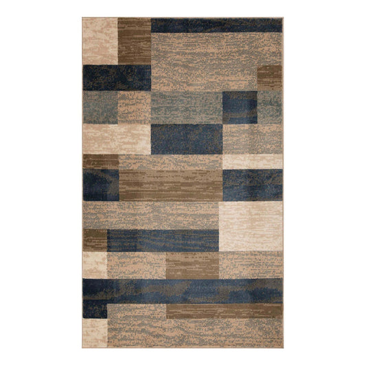 4' X 6' Midnight Navy Patchwork Power Loom Stain Resistant Area Rug