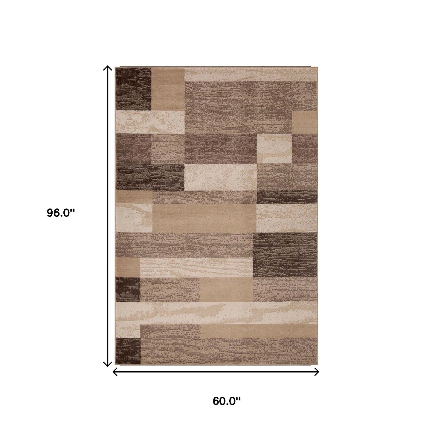 5' X 8' Beige Patchwork Power Loom Stain Resistant Area Rug