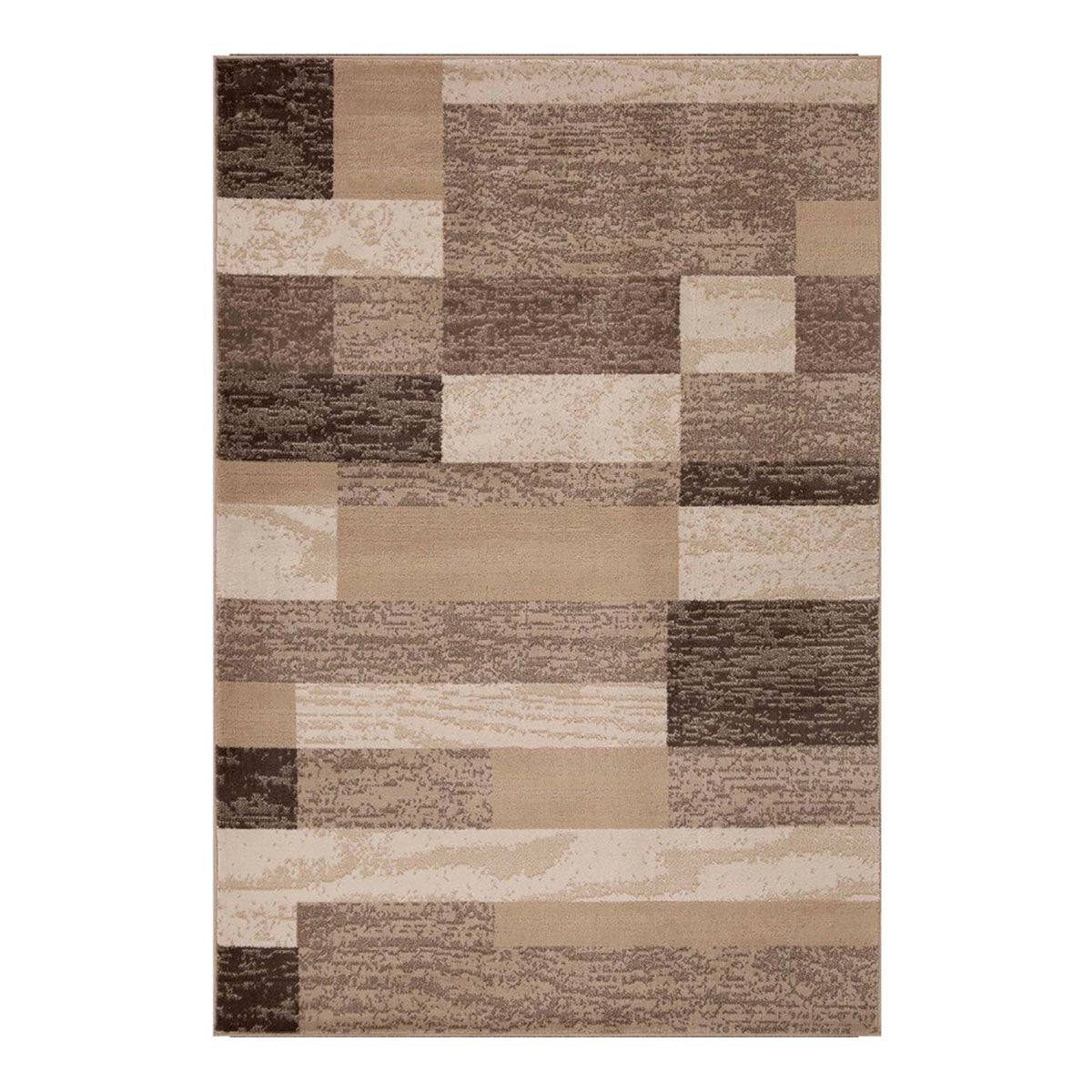 7' X 9' Beige Patchwork Power Loom Stain Resistant Area Rug