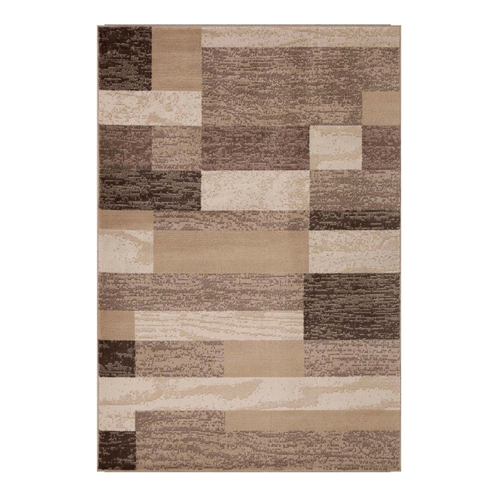 7' X 9' Beige And Brown Patchwork Area Rug