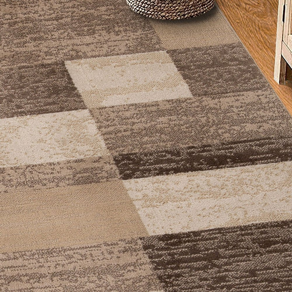 7' X 9' Beige And Brown Patchwork Area Rug