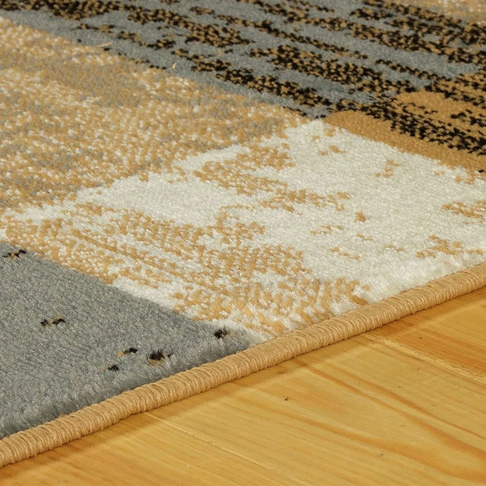 7' X 9' Blue And Beige Patchwork Area Rug